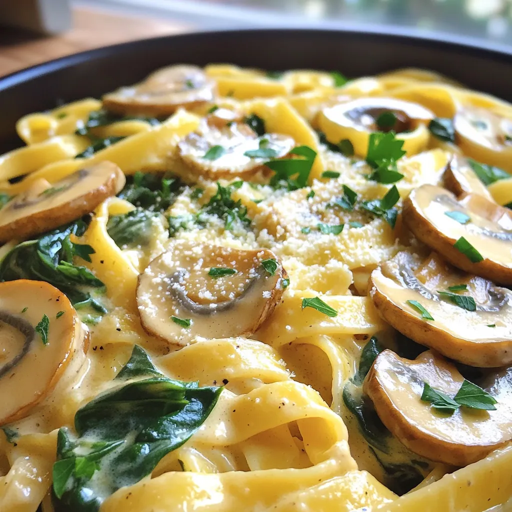 One-Pot Creamy Mushroom Spinach Pasta Delight