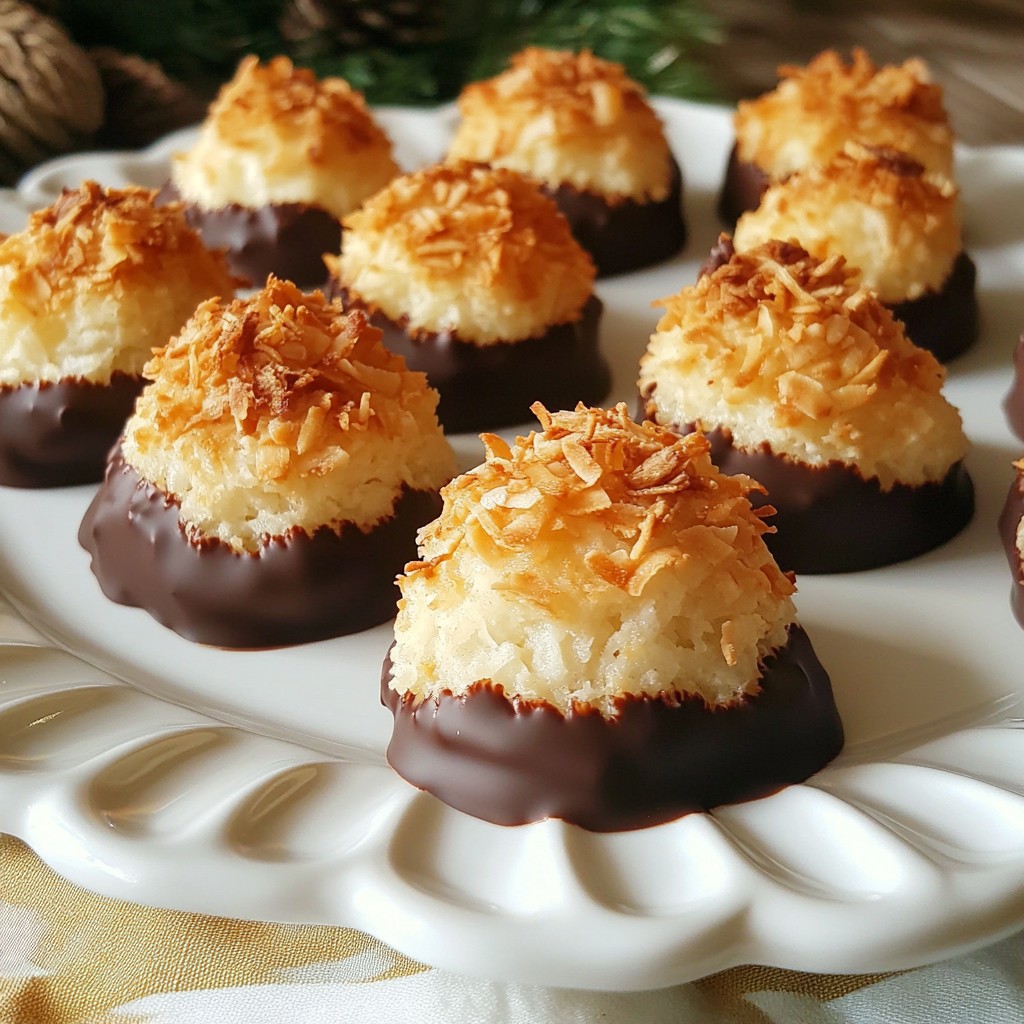 Festive Baking Chocolate Dipped Coconut Macaroons Recipe