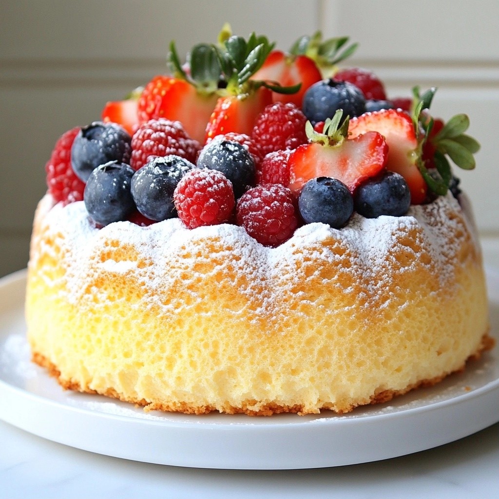 Fluffy Baking Vanilla Chiffon Cake with Berry Compote