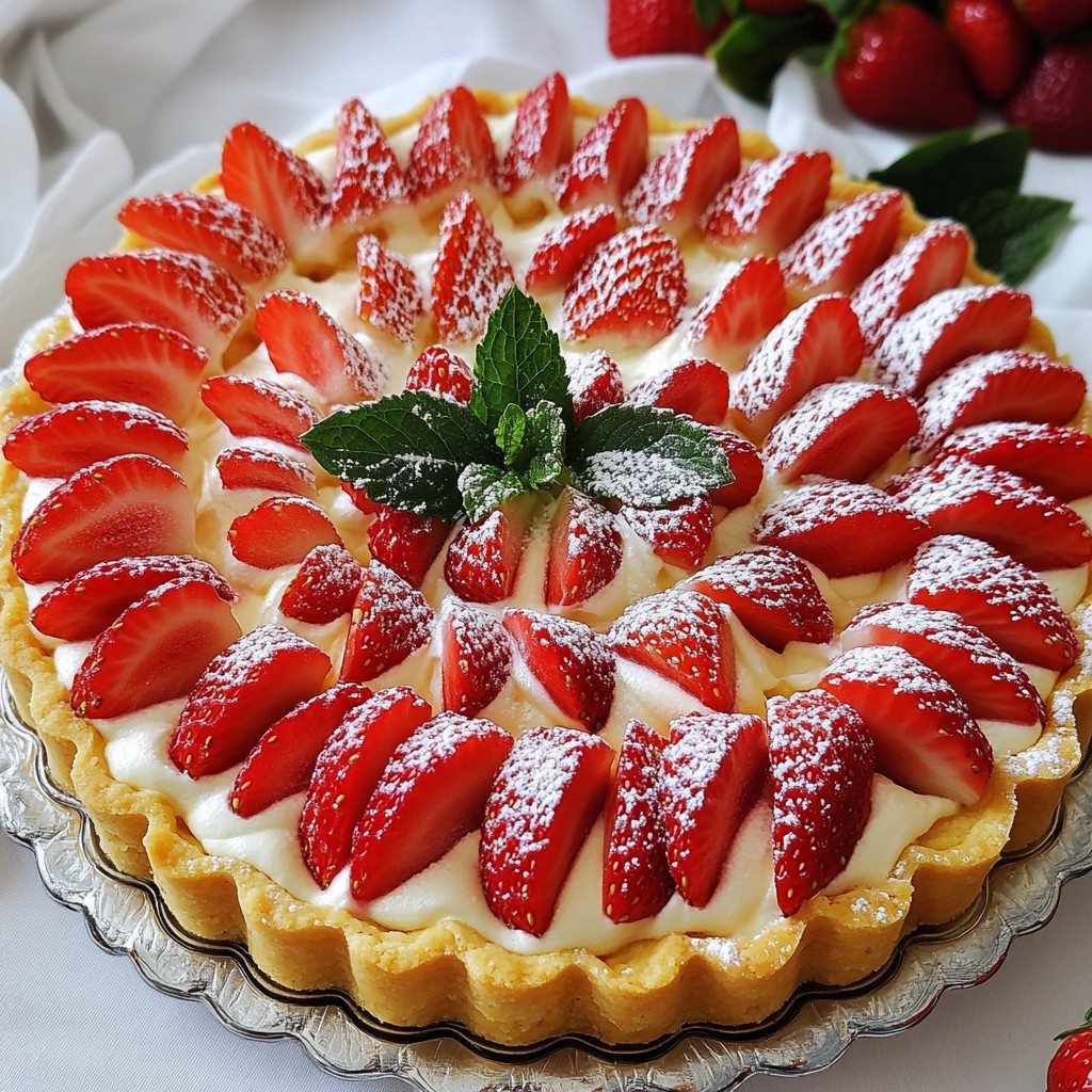 Silky Dessert Strawberry Cream Tart with Shortbread Crust