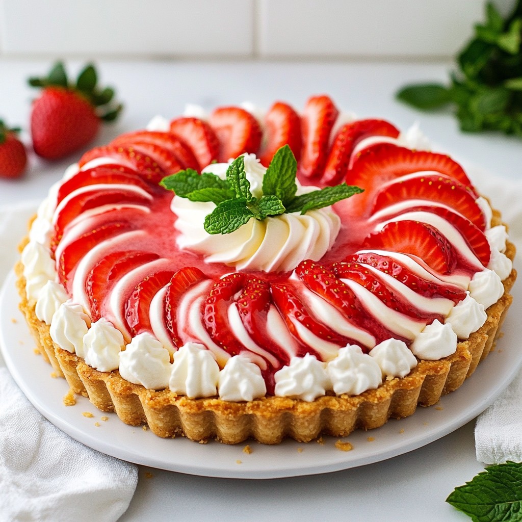 Silky Dessert Strawberry Cream Tart with Shortbread Crust
