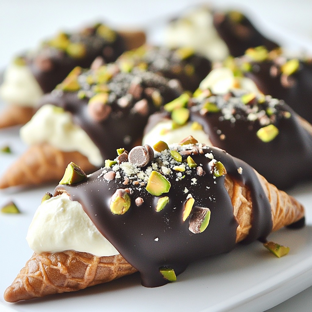 Chocolate Dipped Cannoli Cones Delightful Sweet Treat